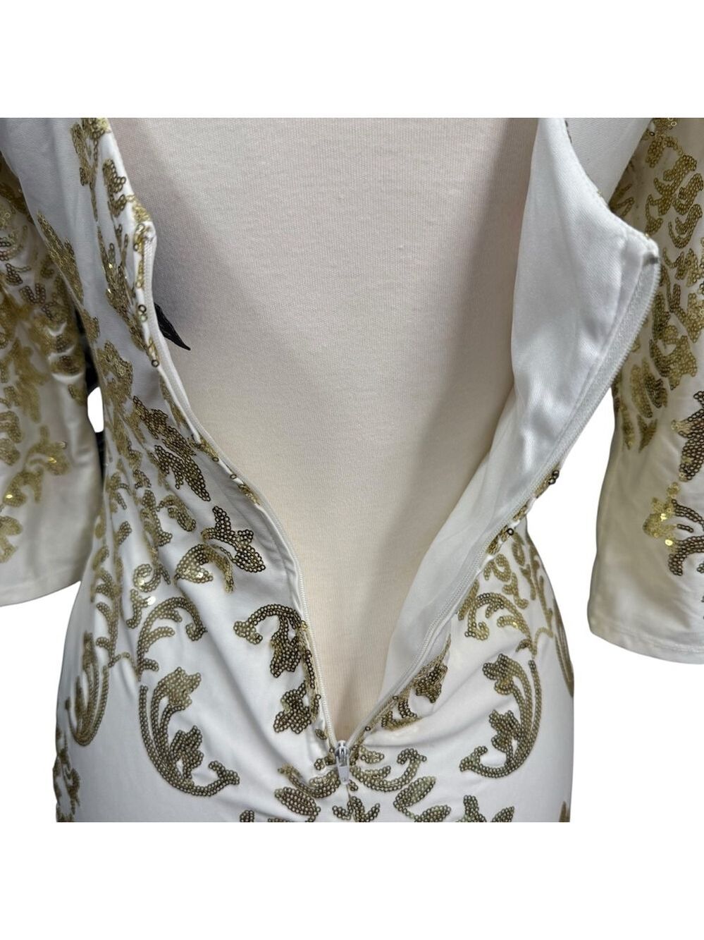 B Darlin White Sequin Dress Size 9/10 Long Sleeve Cocktail - Picture 6 of 9